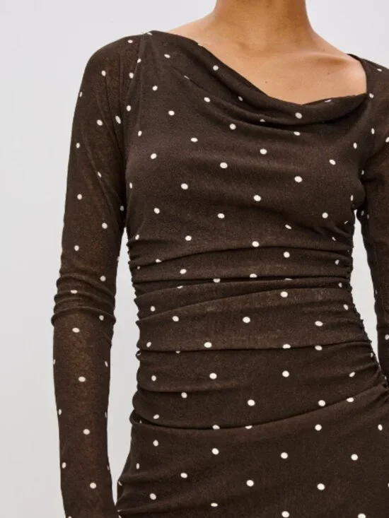 Rails Celano  Mini Dress Cocoa Polka Dots Ruffle Hem Size M - Picture 4 of 10